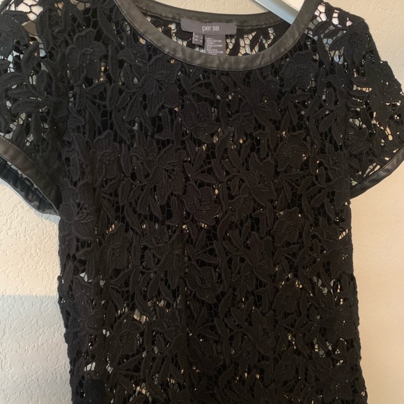 Per Se Dresses & Skirts - Per Se Lace & Leather Black Dress With Pockets